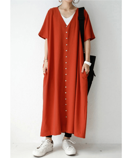 v-neck shirt dress / 5color　hm2958