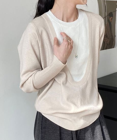 layered design knit top / 3color　hm1868
