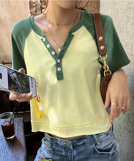 casual button t-shirt / 2color　hm1645