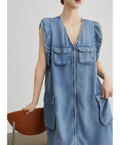 Unique Denim Vest Dress　hm2492