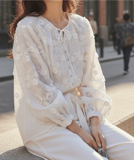 embroidered sheer blouse　hm2928