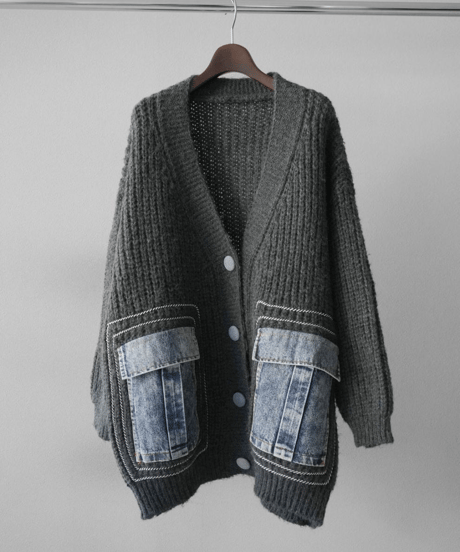 denim × knit cardigan　hm2752