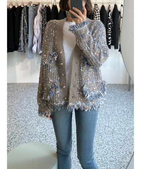 fringed tweed jacket / 2color　hm1813