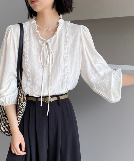 frill ribbon blouse / 2color　hm2339