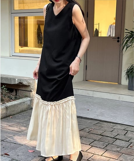 gather maxi dress / 2color　hm2329