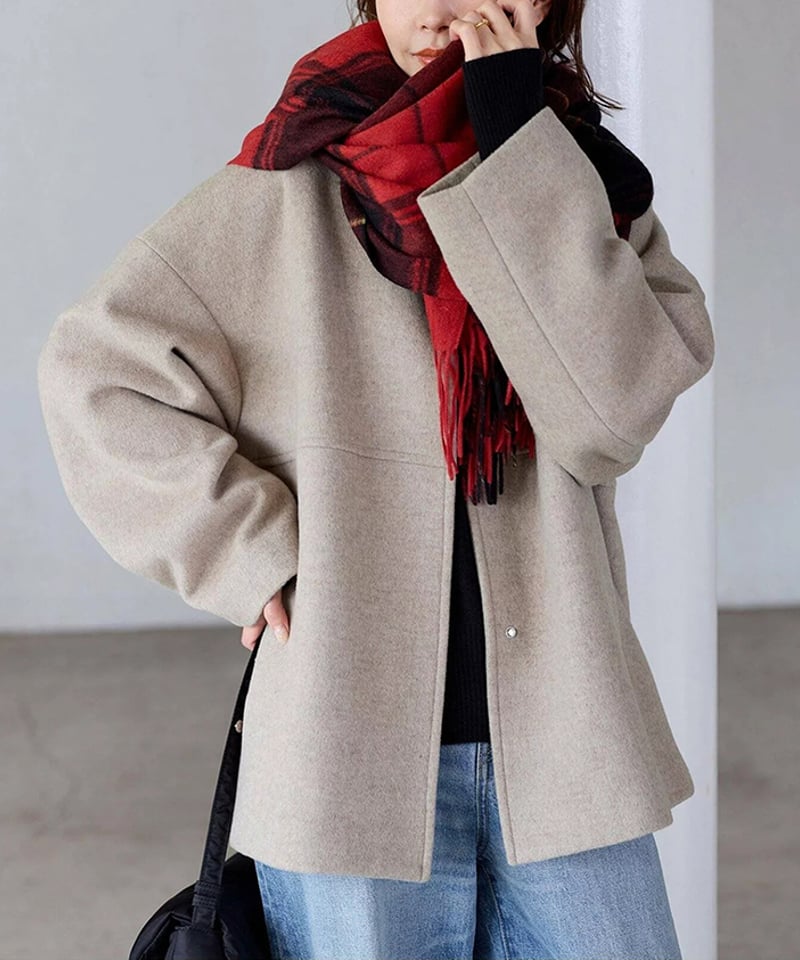 collarless short jacket / 4color hm2624 | Her Me
