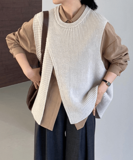 side slit knit vest  / 4color　hm2625