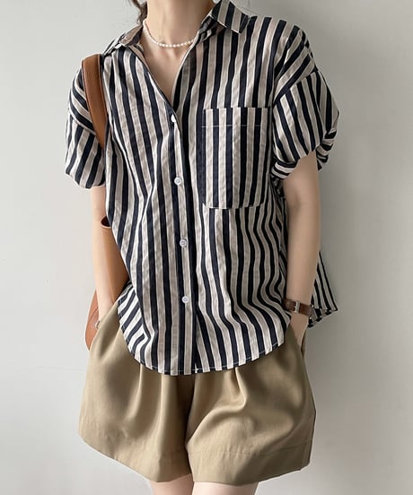 feminine stripe blouse / 2color　hm1478