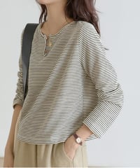 henley neck border top　hm1739