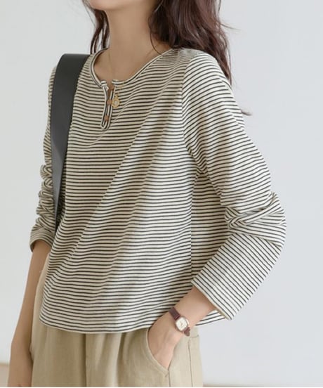 henley neck border top　hm1739