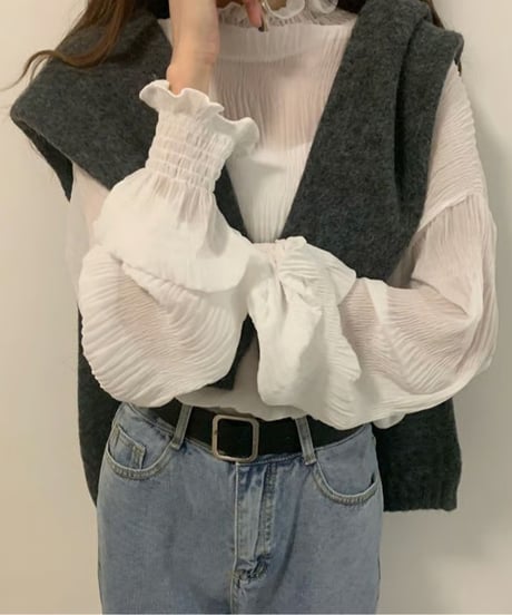 shirring high-neck blouse / 5color　hm2614