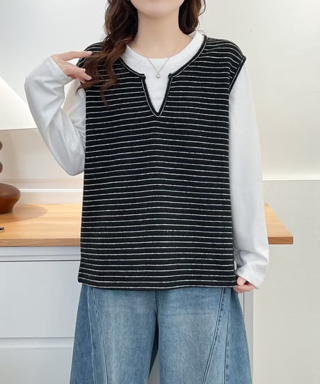 layered stripe top / 2color　hm2610