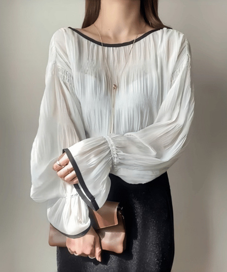 ribbon pleated blouse / 3color　hm2970