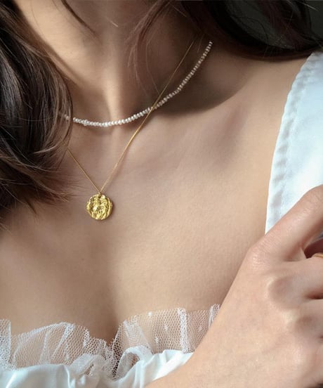 pearl & coin mix necklace　hm1569