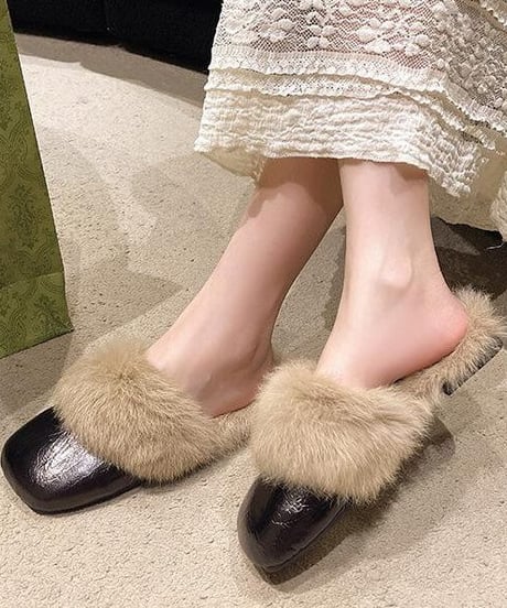 faux fur mules  / 2color　hm2562