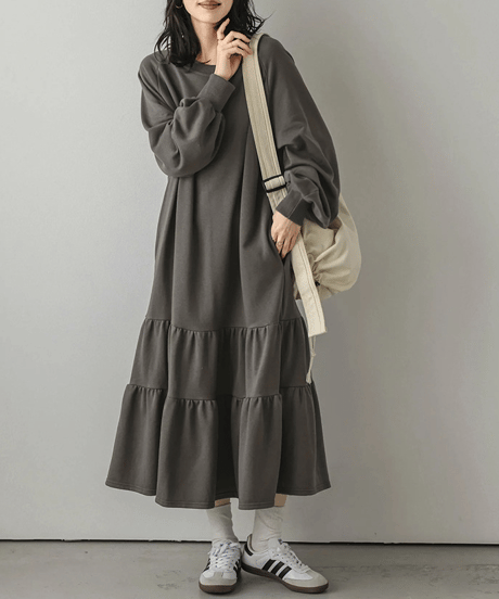 tiered sweatshirt dress / 4color　hm2798