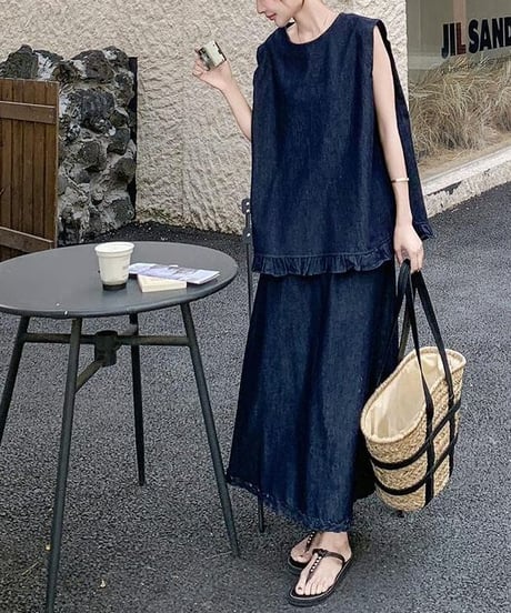 blue denim top & skirt set　hm2474
