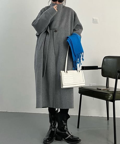 stand collar long coat 　hm1797