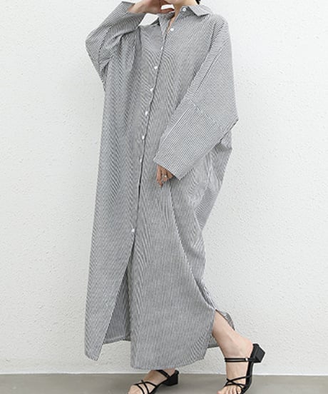 《即納》striped shirt dress / 6color　hm2538