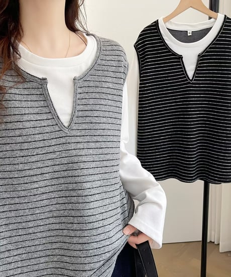 layered stripe top / 2color　hm2610