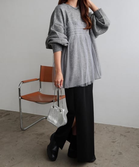 tulle knit top / 3color　hm2640