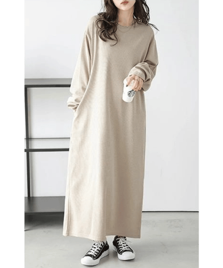 relaxed Waffle dress  / 4color　hm2626