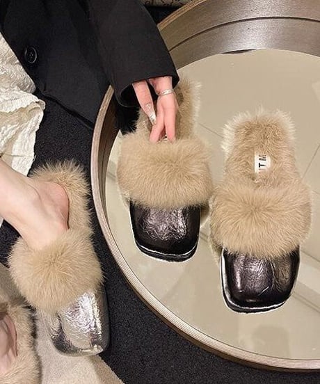 faux fur mules  / 2color　hm2562