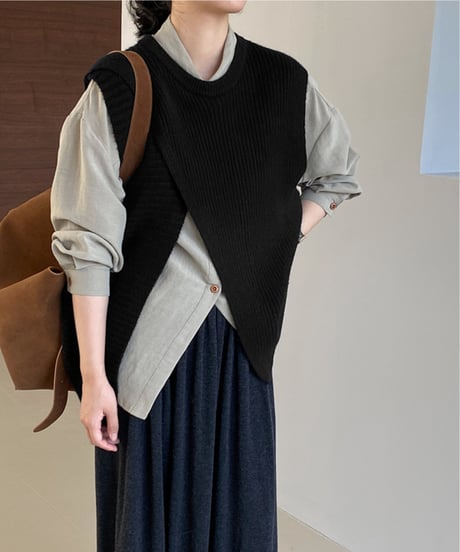 side slit knit vest  / 4color　hm2625