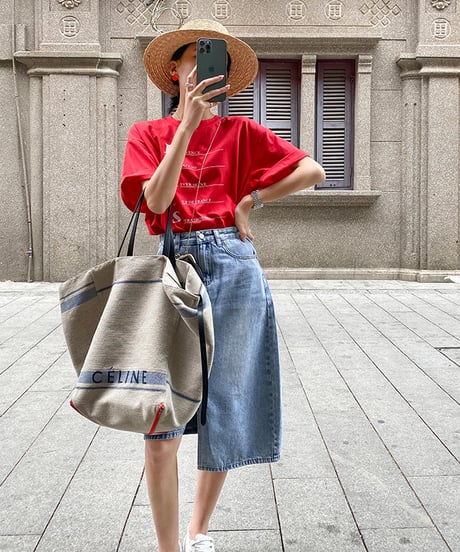 asymmetric denim slit skirt　hm1350