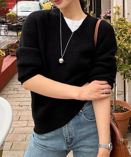 simple v-neck knit / 2color　hm2748
