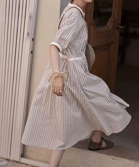 striped button dress　hm2873