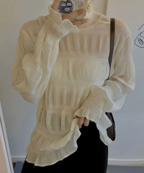 shirring high-neck blouse / 5color　hm2614