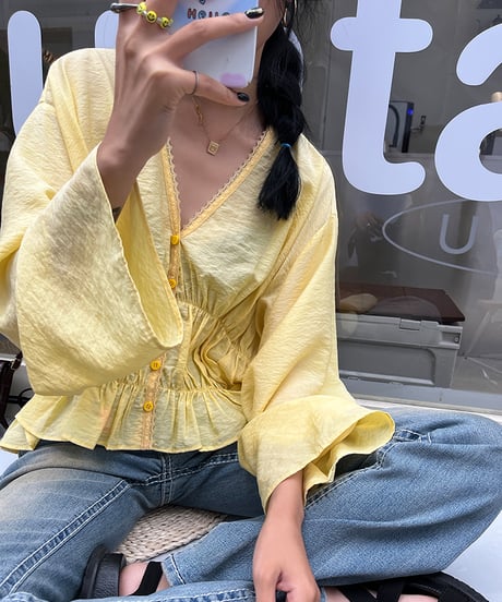 v-neck lace blouse / 2color　hm1381