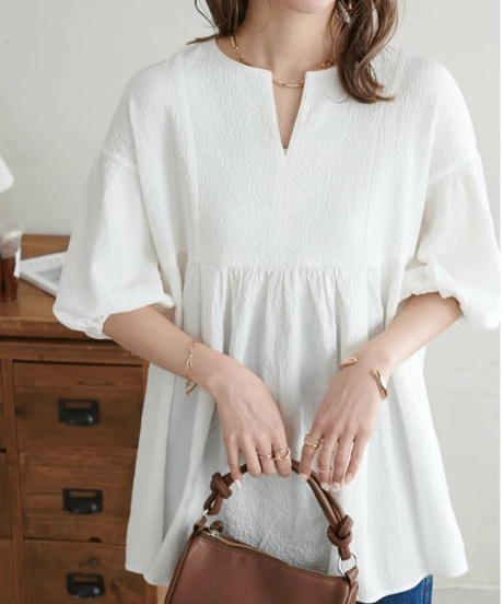 gathered v-neck blouse / 4color　hm2894