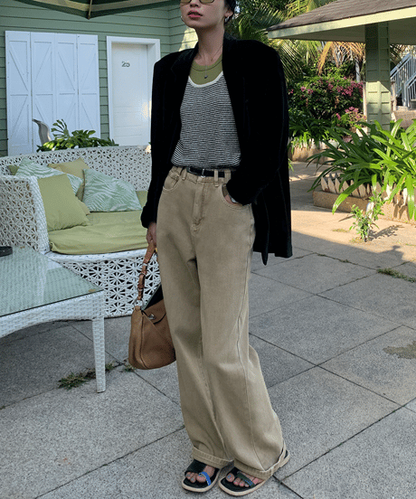 denim wide color pants / 2color　hm1335