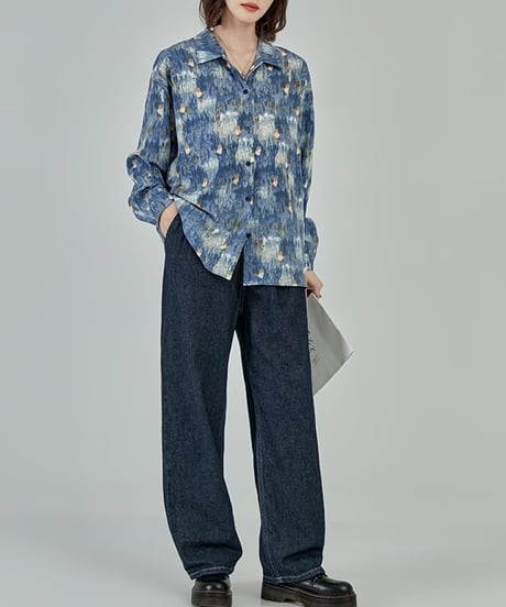 nuance pattern blue shirt　hm2033