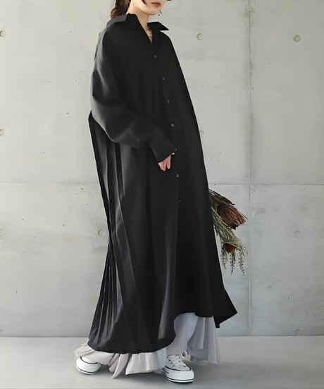 back pleats shirt dress / 4color　hm2578