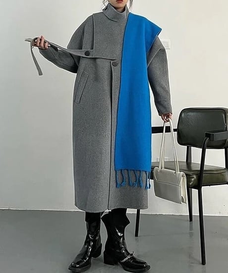 stand collar long coat 　hm1797
