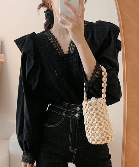 lace sheer blouse / 2color　hm2919