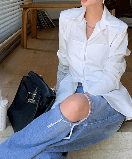 waist back ribbon blouse　hm2853