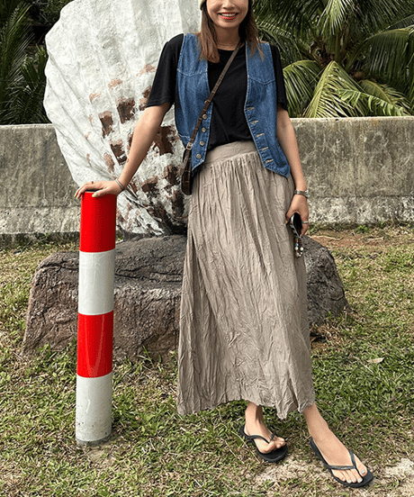 pleated med-length skirt / 2color　hm1331