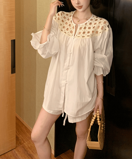 lace blouse / shrots　hm2522