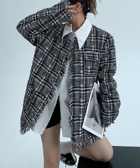 checked fringe jacket / 2color　hm1936