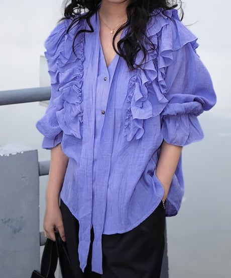 bowtie frill purple blouse　hm2000