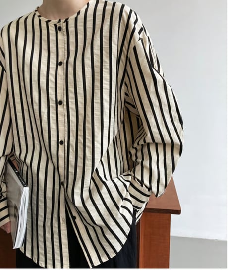 no-collar striped shirt / 2color　hm1678