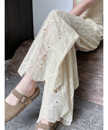 embroidered wide pants / 4color　hm2869