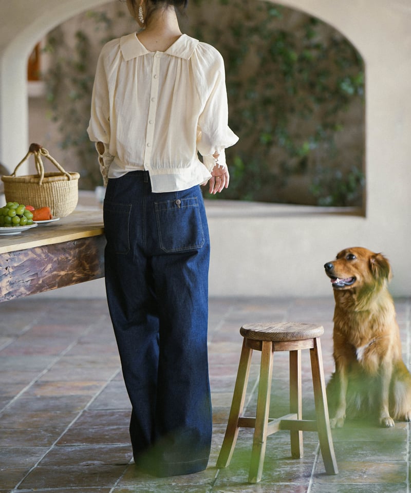 high waist denim wide pants hm1377 | Her Me