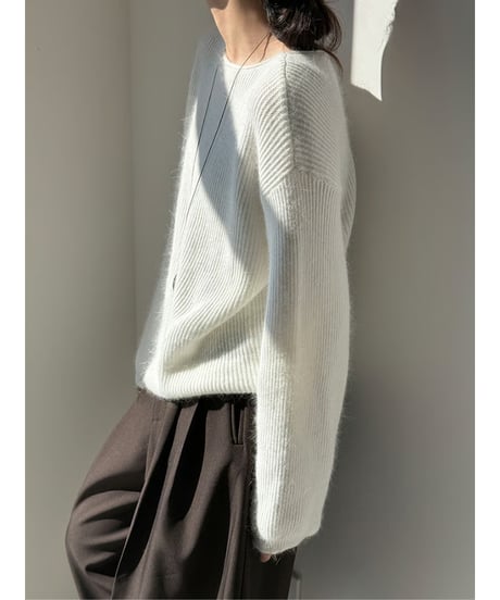 fluffy v-neck knit / 4color　hm2726