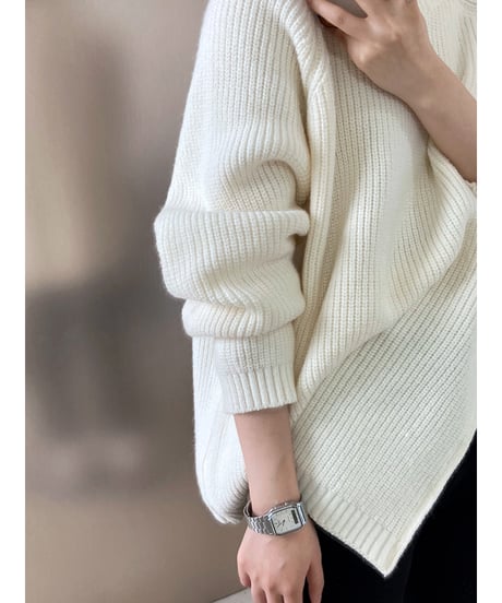 zipper high neck knit / 4color　hm1659