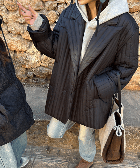 striped quilted down coat / 2color　hm1215